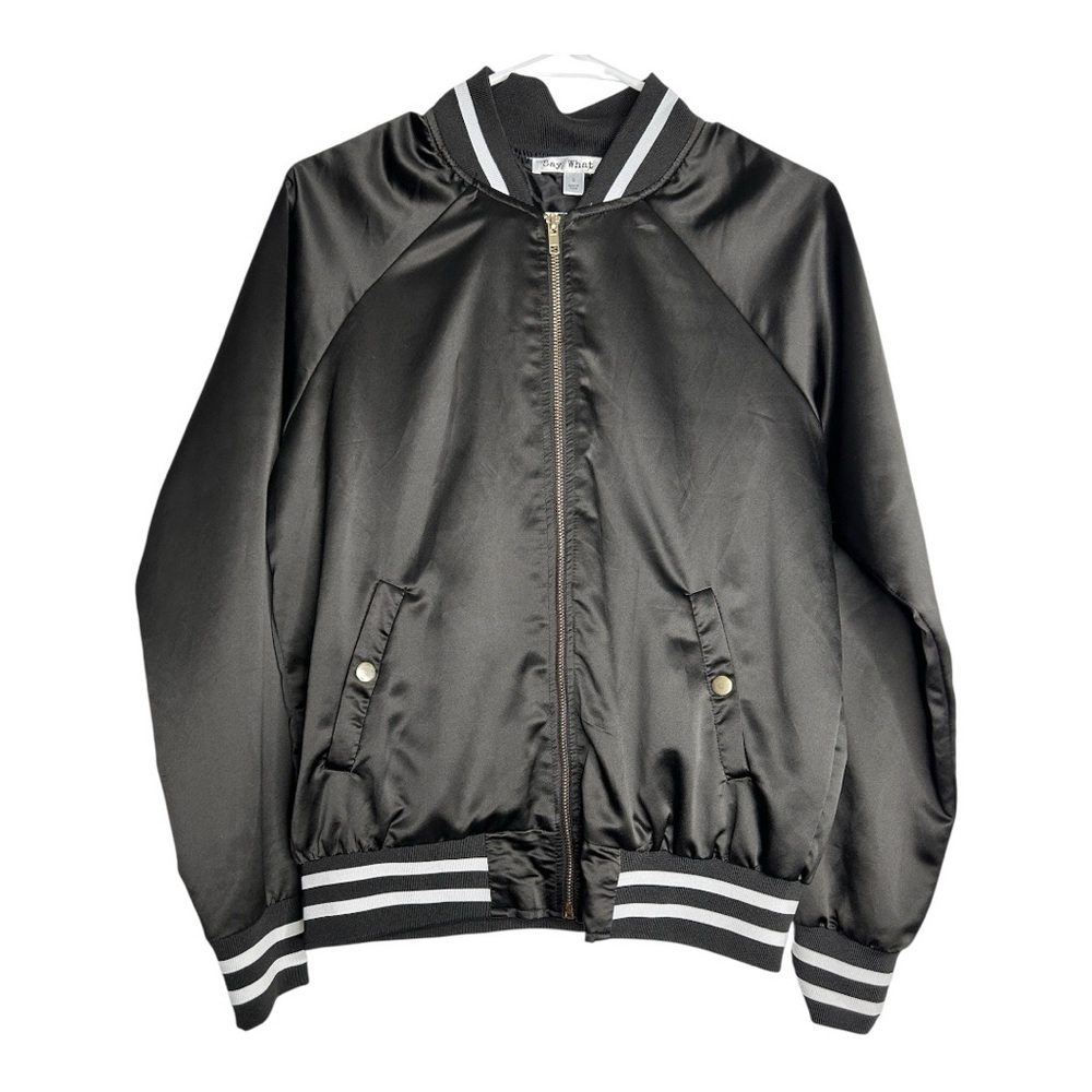 Say What? Black Women’s Satin Bomber Jacket size small